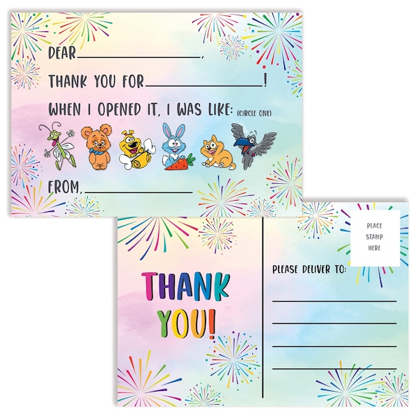 Better Office Products Kids Fill in the Blank Thank You Cards & Envelopes for Boys and Girls, 4.25in. x 6in., 50PK 64633 - main
